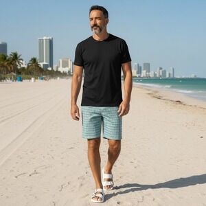 Tommy Bahama Mens Boracay Gingham Plaid Shorts Teal Blue Size 36 ST889963